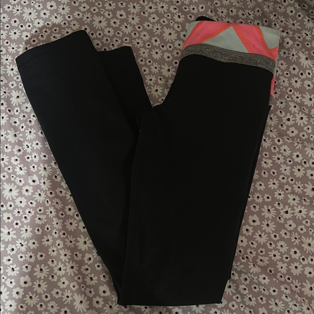 Black Leggings with Pink and Gray Waistband size 12 girls